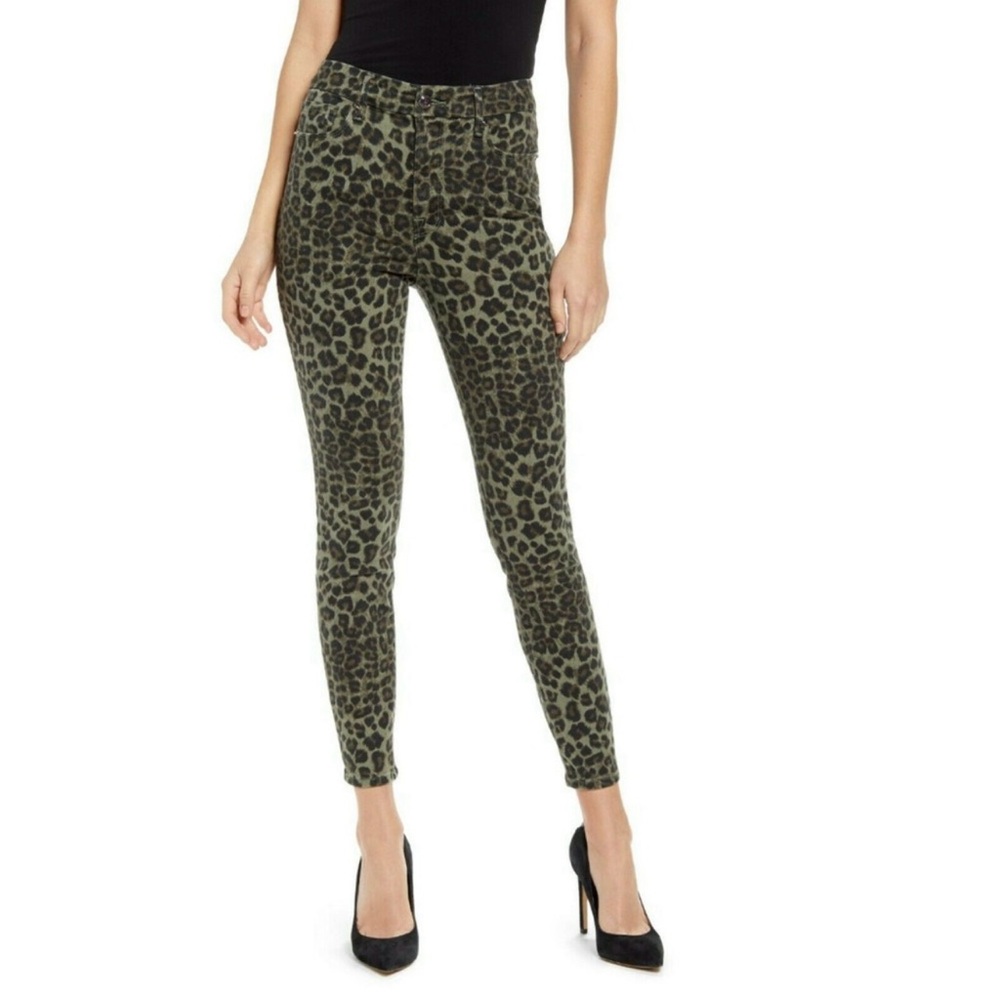 GOOD AMERICAN NWT Good Waist Crop in Sage Leopard Animal Print // 14